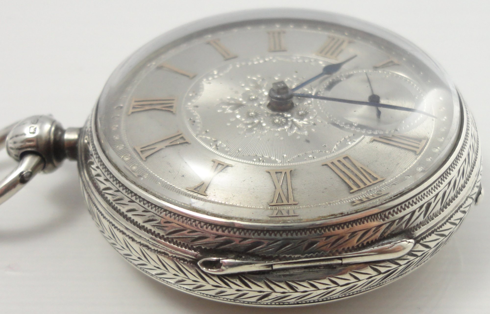 Antique silver dial fusee pocket watch, hallmarked Birmingham 1890